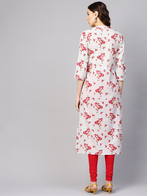 Women Grey & Pink Printed Straight Kurta