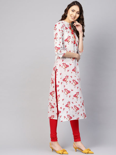 Women Grey & Pink Printed Straight Kurta