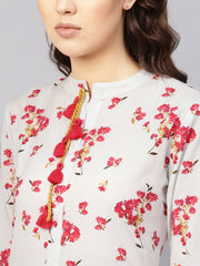 Women Grey & Pink Printed Straight Kurta