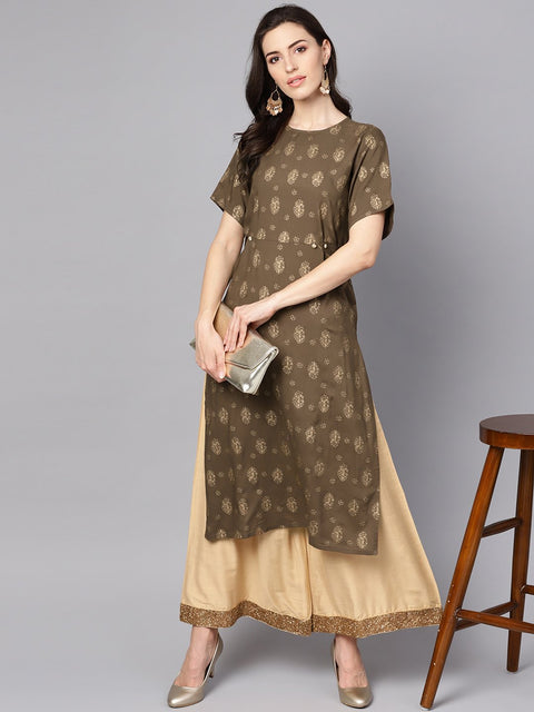 Coffee Brown short sleeve rayon kurta