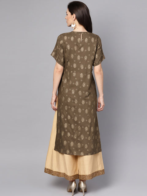 Coffee Brown short sleeve rayon kurta