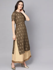 Coffee Brown short sleeve rayon kurta