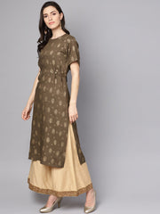 Coffee Brown short sleeve rayon kurta