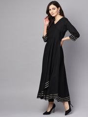 Black 3/4th sleeve cotton kurta with palazzo and printed dupatta