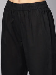 Black 3/4th sleeve cotton kurta with palazzo and printed dupatta
