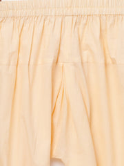 Green printed half sleeve cotton kurta with beige churidar and dupatta