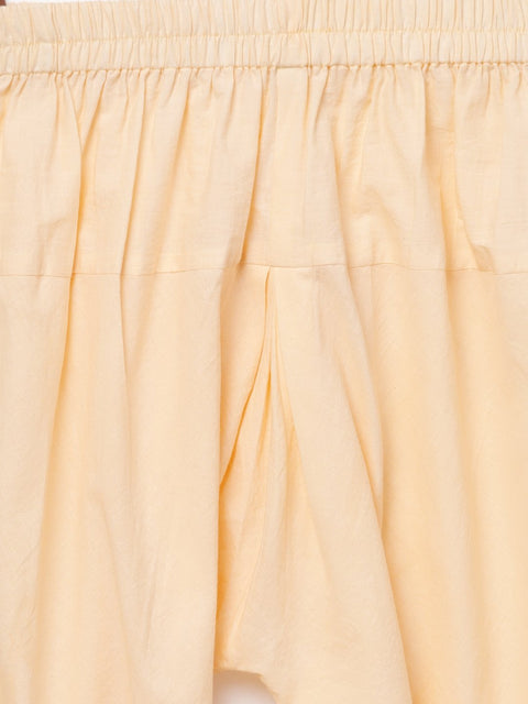 Green printed half sleeve cotton kurta with beige churidar and dupatta