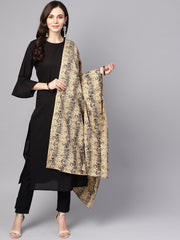 Black 3/4th sleeve cotton kurta and palazzo with beige printed dupatta