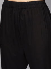 Black 3/4th sleeve cotton kurta and palazzo with beige printed dupatta