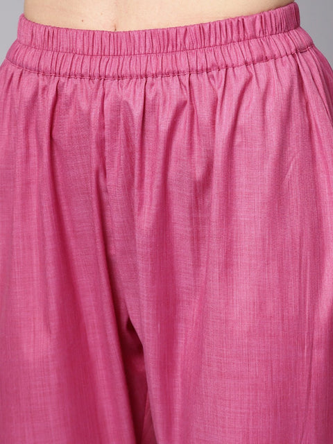 Solid purple half sleeve cotton kurta and palazzo with printed dupatta