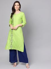 Green 3/4th sleeve rayon Embriodery kurta