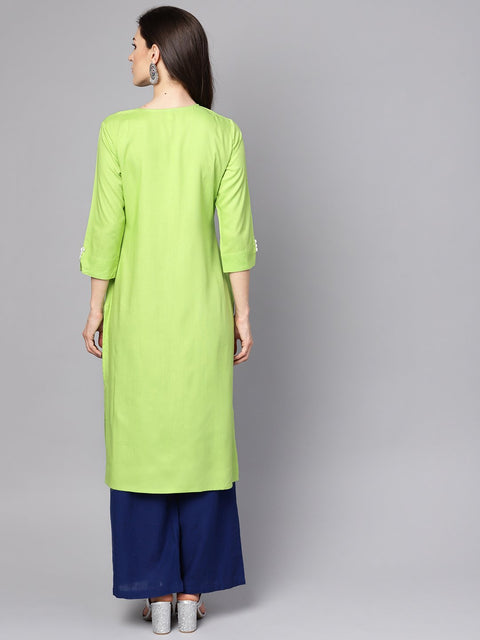 Green 3/4th sleeve rayon Embriodery kurta