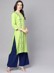 Green 3/4th sleeve rayon Embriodery kurta