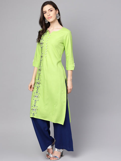 Green 3/4th sleeve rayon Embriodery kurta