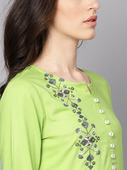 Green 3/4th sleeve rayon Embriodery kurta