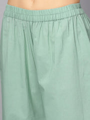 Solid pink 3/4th cotton kurta with Green pallazo and dupatta