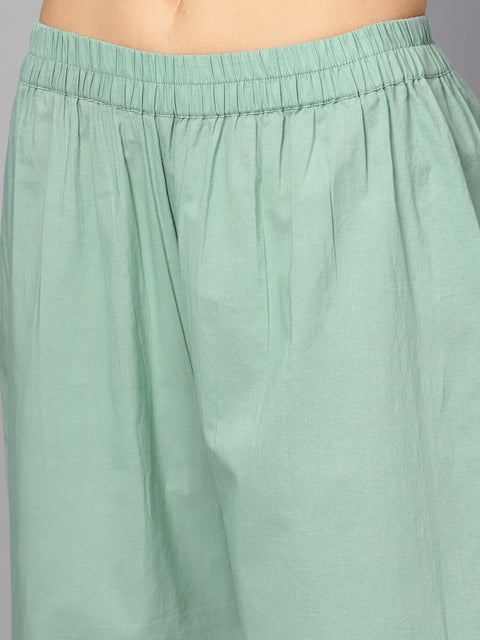 Solid pink 3/4th cotton kurta with Green pallazo and dupatta