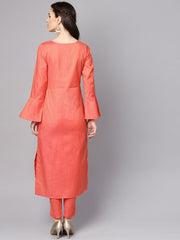 Red full sleeve cotton kurta with pant