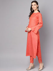 Red full sleeve cotton kurta with pant