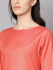 Red full sleeve cotton kurta with pant