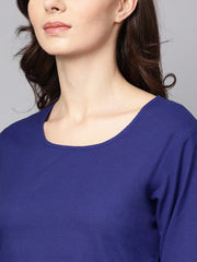 Blue 3/4th sleeve cotton a-line kurta with palazzo and yellow dupatta