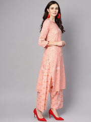 Baby Pink printed 3/4th sleeve cotton kurta with patiala and dupatta
