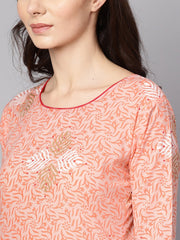 Baby Pink printed 3/4th sleeve cotton kurta with patiala and dupatta