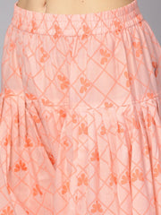 Baby Pink printed 3/4th sleeve cotton kurta with patiala and dupatta