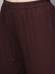 Grey printed 3/4th sleeve cotton kurta with coffee brown palazzo