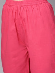 Yellow printed 3/4th sleeve cotton kurta with red palazzo