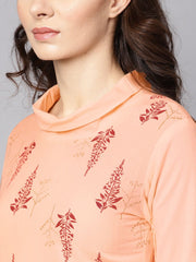 Closed neck solid Peach 3/4th sleeve cotton straight kurta