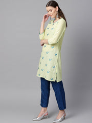 leaf Embroidered yellow 3/4th sleeve kurta