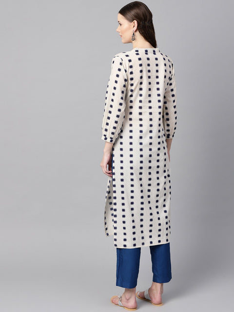 Beige geometric printed cotton straight kurta