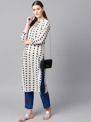 Beige geometric printed cotton straight kurta