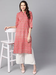 Geometric and floral mix printed cotton straight kurta