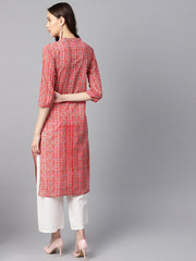 Geometric and floral mix printed cotton straight kurta