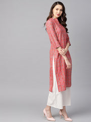 Geometric and floral mix printed cotton straight kurta