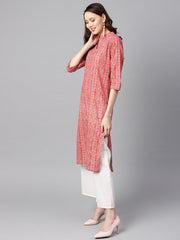Geometric and floral mix printed cotton straight kurta