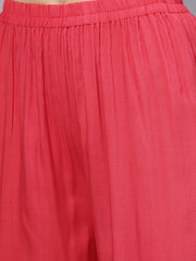 Leaf printed straight kurta and solid pants with printed dupatta