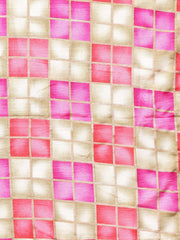 Solid navy blue gathered a-line kurta with solid navy blue palazzo with checks printed cuff at the hem with checks printed dupatta