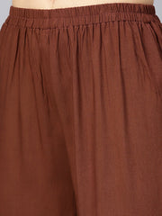 Solid brown with gota detailing straight kurta and sharara with printed dupatta