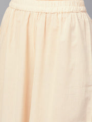 Pink printed 3/4th sleeve kurta set with beige palazzo