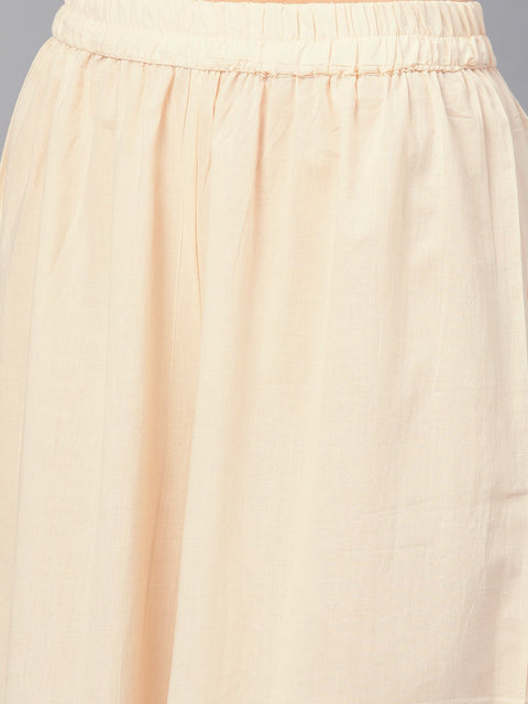 Pink printed 3/4th sleeve kurta set with beige palazzo