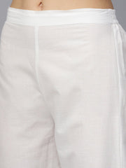 Solid peach gota detailing straight kurta and solid off white pants  with gota detailing off white mul dupatta