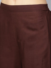 Mustard brown chanderi straight kurta with lining with solid chocolate brown rayon pants with Kotadoriya dupatta