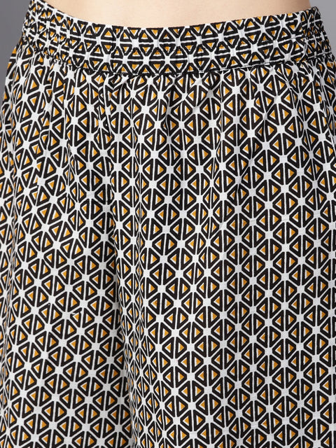 Light grey printed round neck with slit and hangings 3/4th sleeve straight panneled kurta with printed palazzo and printed dupatta.