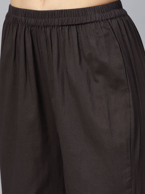 Black checkered gold printed 3/4th sleeve chinese collared button detailing kurta with solid sharara