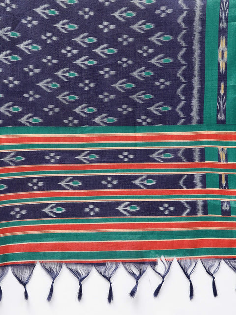 Red 3/4th sleeve cotton Kurta Set with Pleated Salwar & Blue Dupatta