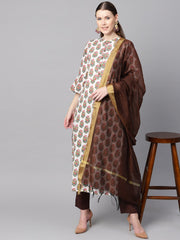 Multi Colored Straight kurta With Solid Chocolate brown pants & dupatta