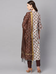 Multi Colored Straight kurta With Solid Chocolate brown pants & dupatta